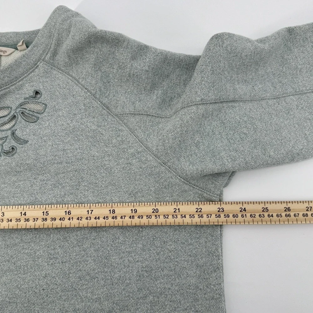 Soft Surroundings Sweatshirt Women XL Green Embroidered Cutout Side Zip Pullover